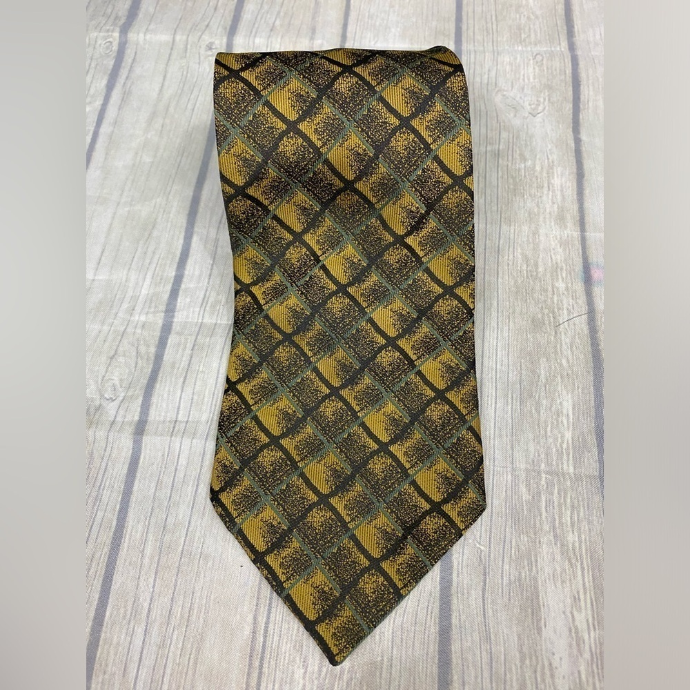 Bellini Deep Yellow Gold Black Gray 4” Wide 57” Long Mens Polyester Neck Tie